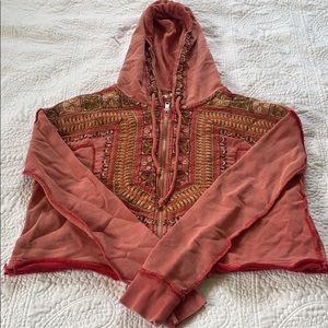 Free people cotton zip front hoodie